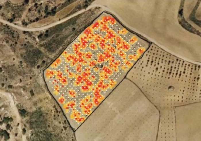 GIS mapping overlay made with GPS showing non-productive zones